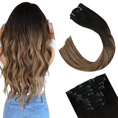 [16 Kleuren] Ugeat Clip in Haarextensions Menselijk Haar 14-22" Dubbele Weft Remy Haar Volledige Hoofd Clip in Extensions voor Vrouwen 7 Stuks