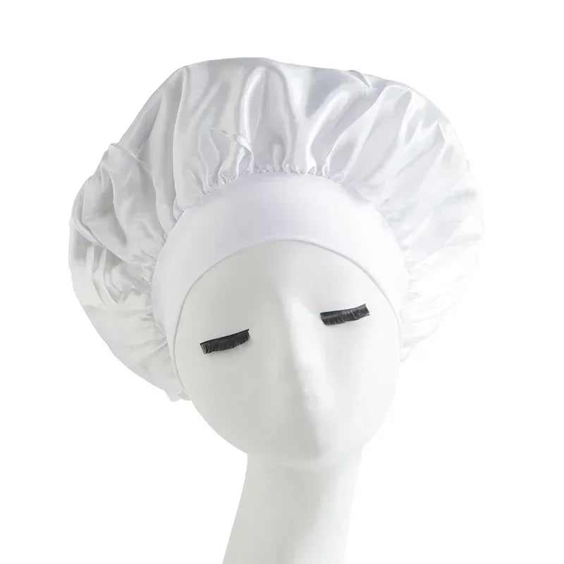 Bonnet Sleeping Cap Nightcap High Elastic Wide Brim Satin Night Hat Shower Silky Bonnet Hair Cover Wrap for Women Man Sleep Cap