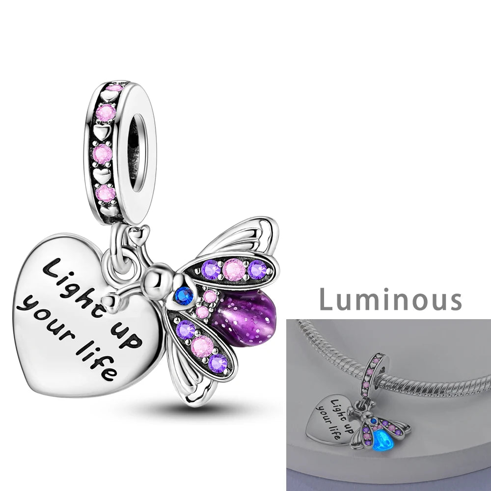 Glowing Firefly Charm Silver Plated Luminous Pendant DIY Bracelet