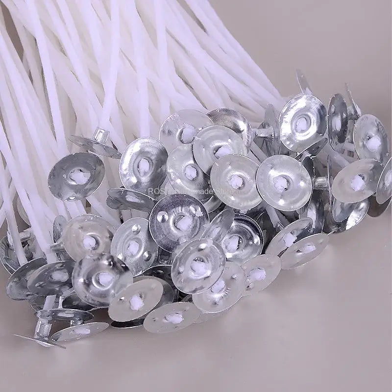 Pre-Tabbed Cotton Candle Wicks | 100pcs Metal Sustainer Wicks for Candle Making | Multiple Length Options