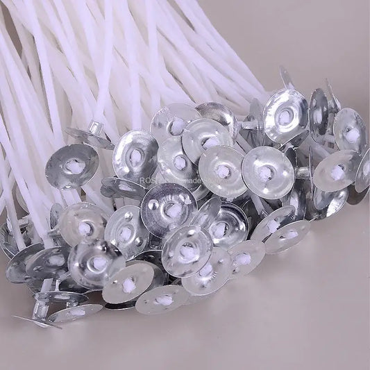 Pre-Tabbed Cotton Candle Wicks | 100pcs Metal Sustainer Wicks for Candle Making | Multiple Length Options