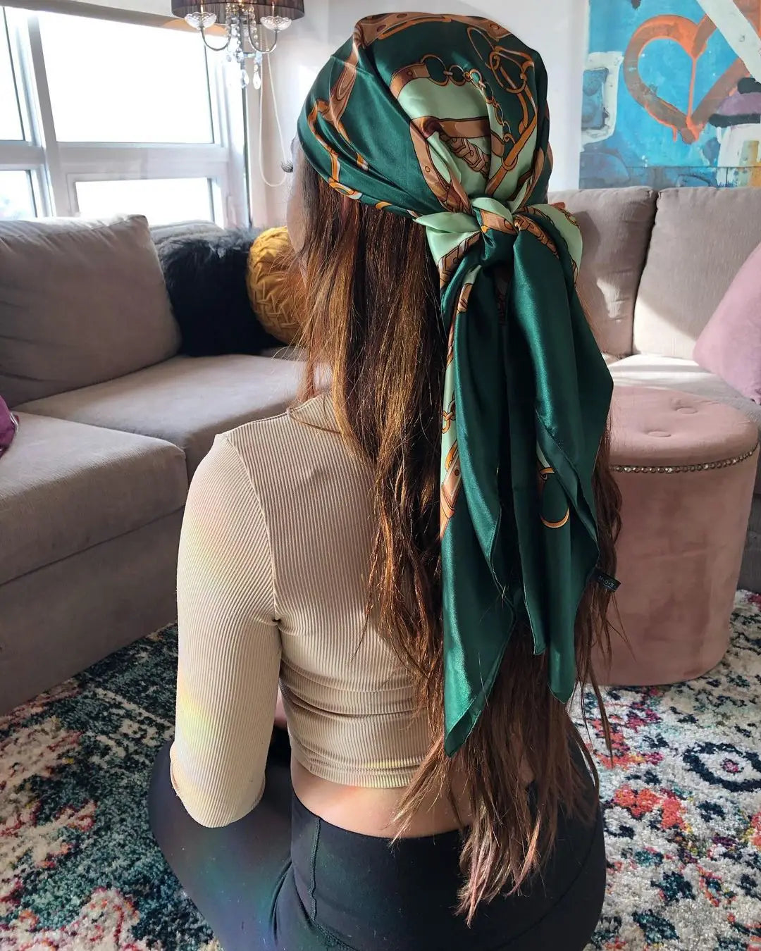 Elegante Zijden Headscarf voor Vrouwen - Luxe Satijnen Zomer Foulard & Stijlvolle 90cm Vierkante Haardoek Bandana