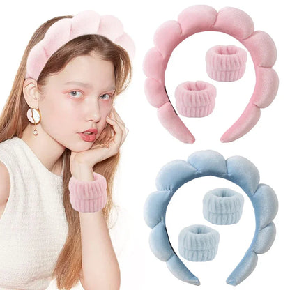 Pluche Spa Hoofdband & Polsband Set voor Moeiteloos Gezichtwassen - Perfect voor Huidverzorging, Makeup Verwijderen en Douchen - Ideaal voor Vrouwen en Meisjes