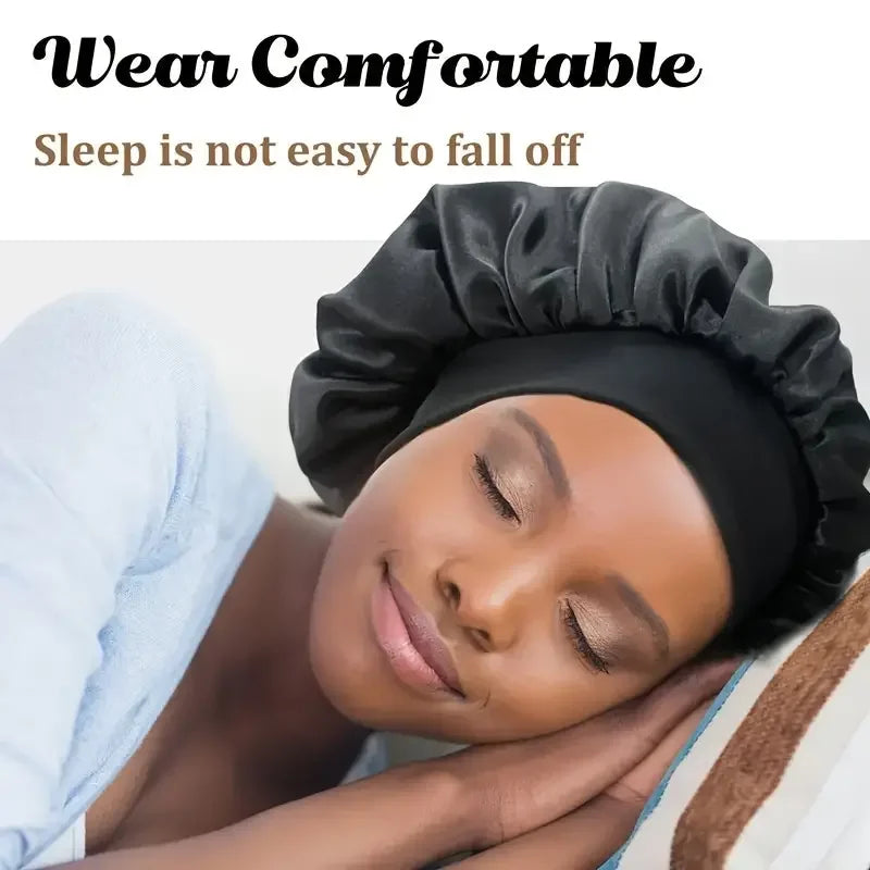 Satin Bonnet Silk Hair Bonnet Sleeping Sleep Bonnets Large Wide Soft Band for Curly Hair Braids Women's Night Cap for Hair Care