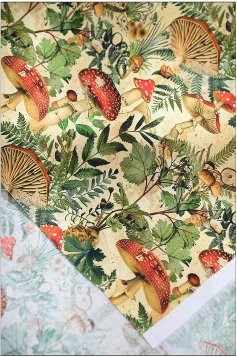 Mushroom Print Cotton Fabric Nordic Botanical Pattern for Sewing Bags Quilting DIY Crafts by Meter