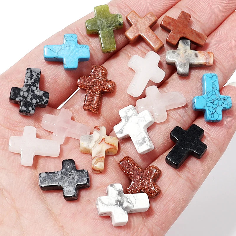 Stone Cross Beads 5pcs Natural Agate Turquoise Quartz Cross Shape Gemstone for DIY Bracelet Necklace Jewelry Making