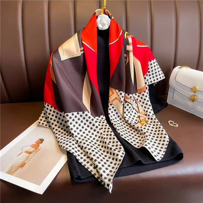 Elegante 90x90cm Twill Zijde-gevoel Vierkante Sjaal voor Dames - Luxe Haar Boomprint Hoofddoek, Sjaal en Nek Sjaal, Perfect voor Hijab of Bandana-stijl!