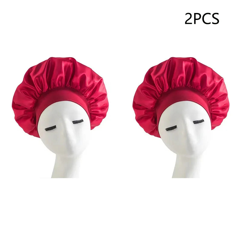 Bonnet Sleeping Cap Nightcap High Elastic Wide Brim Satin Night Hat Shower Silky Bonnet Hair Cover Wrap for Women Man Sleep Cap