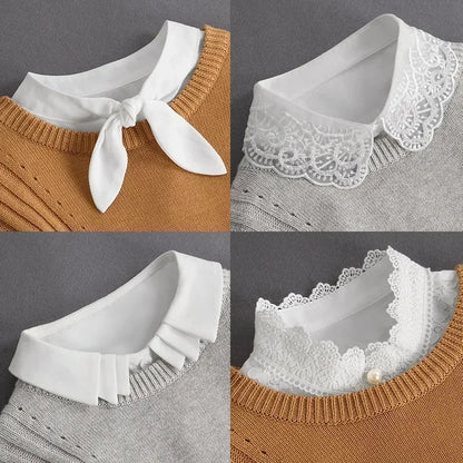 Chic 2024 Voorzijde Strik Witte Afneembare Kant Kraag voor Dames – Vintage Stijl Blouse Accessoire voor een Modebewuste Uiterlijk