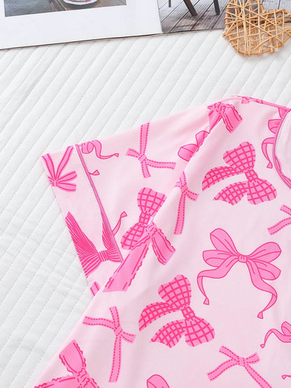 Schattige Strikprint Dames Pyjama Set: Gezellige Korte Mouwen Top met Revers en Ontspannen Rekshorts voor Ultiem Comfort