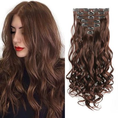 Luxe 22-Inch Krullend Golvend Clip-In Haar Extensions - 7-Delige Set voor een Volle Hoofd met Adembenemend Haar voor Vrouwen en Meisjes!