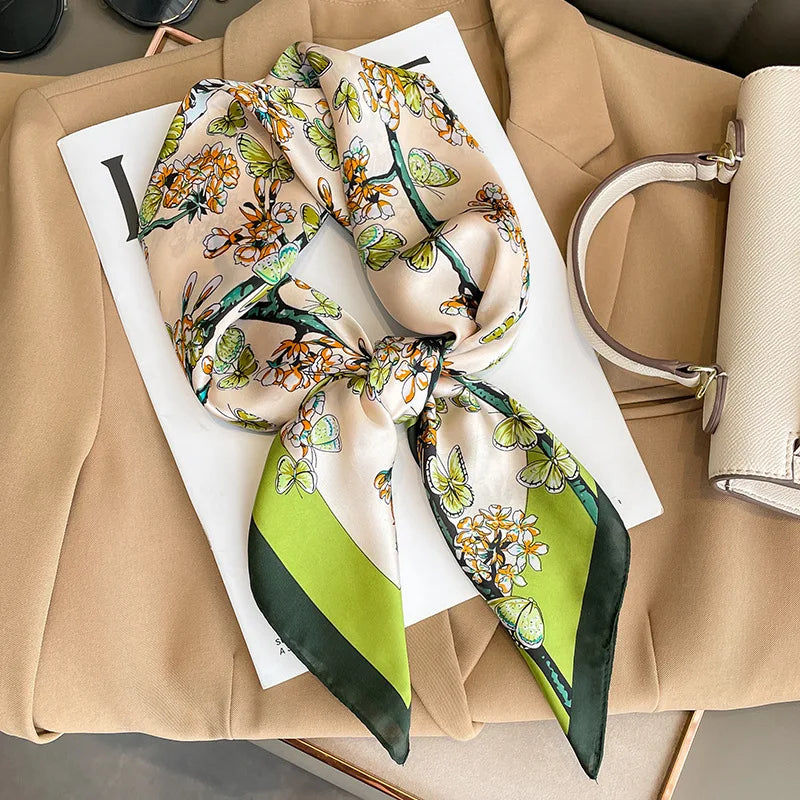 2024 Elegante Zijden Kattenprint Sjaal - Stijlvolle Hoofddoek & Sjaaltje voor Vrouwen - Luxueuze Satijnen Vierkante Sjaal & Multifuntionele Hijab Bandana