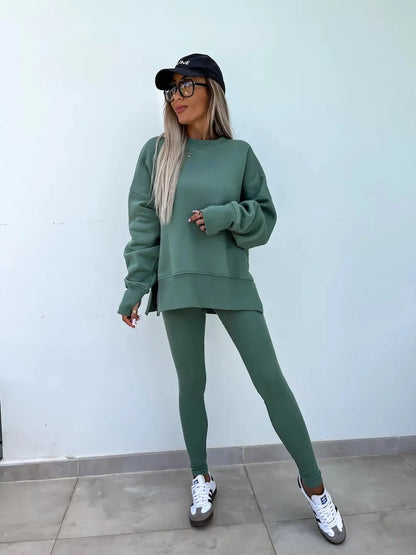 Stijlvolle Lente/Zomer 2024 Dames 2-Piece Set: Trendy Loose-Fit Sweater en Strakke Broeken Combinatie