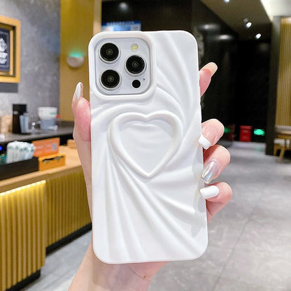 Chique 3D Hart Vouwbare Telefoonhoes voor iPhone 11, 12, 13, 14, 15 en 16 Pro Max - Zachte Matte Siliconen Volledige Bescherming