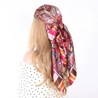 Elegante Zijden Headscarf voor Vrouwen - Luxe Satijnen Zomer Foulard & Stijlvolle 90cm Vierkante Haardoek Bandana