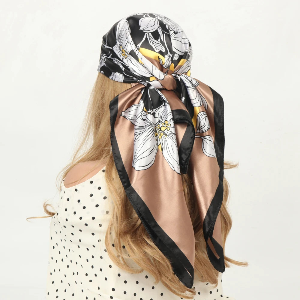 Elegante Zijden Headscarf voor Vrouwen - Luxe Satijnen Zomer Foulard & Stijlvolle 90cm Vierkante Haardoek Bandana