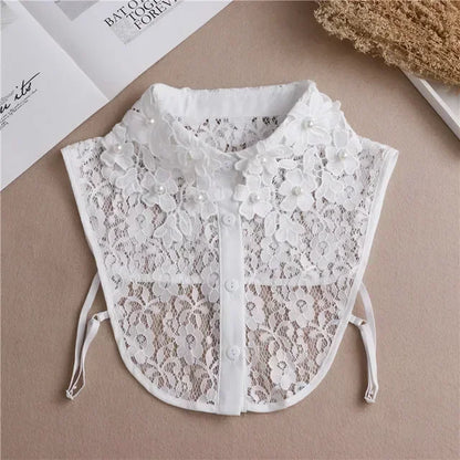 Chic 2024 Voorzijde Strik Witte Afneembare Kant Kraag voor Dames – Vintage Stijl Blouse Accessoire voor een Modebewuste Uiterlijk