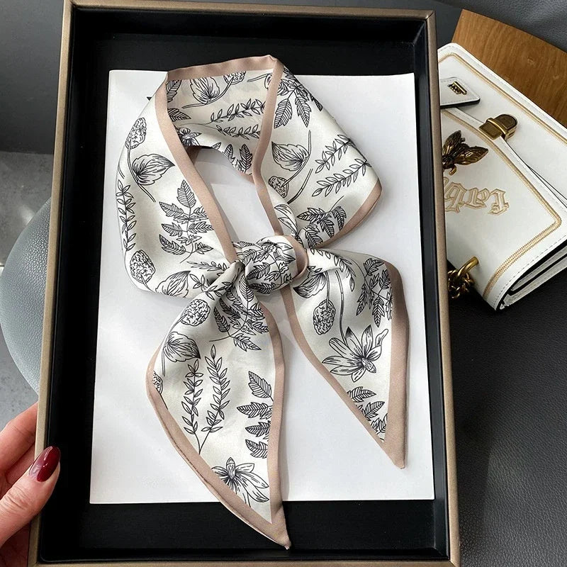 Trendy Floeiende Satijnen Zijde Haar Riem Sjaal voor Vrouwen – Stijlvolle Nekstrik, Tas Sjaal en Skinny Haarband – 2024 Collectie