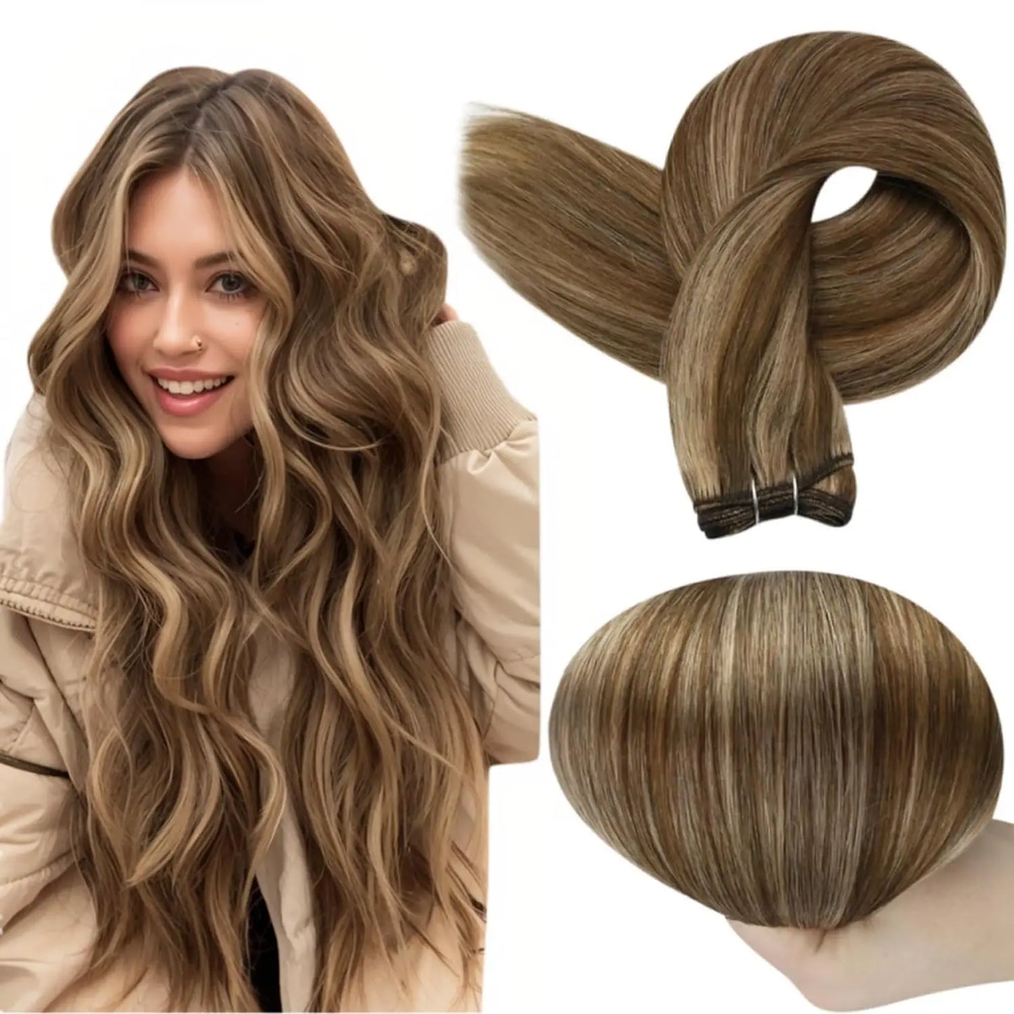Verander Je Uiterlijk met Full Shine Ombre Blonde Menselijk Haar Weft Extensions - Zijdeachtig Steil 100g Remy Skin Dubbele Weft Bundels voor een Perfecte Salonafwerking!