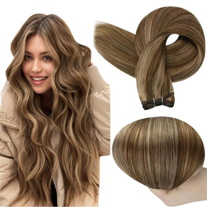 Verander Je Uiterlijk met Full Shine Ombre Blonde Menselijk Haar Weft Extensions - Zijdeachtig Steil 100g Remy Skin Dubbele Weft Bundels voor een Perfecte Salonafwerking!