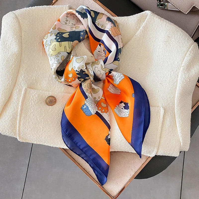 Chique 2023 Zijden Nek Sjaal met Elegante Paardenprint voor Vrouwen - Veelzijdige Vierkante Haarwraps, Foulards en Bandana Opties