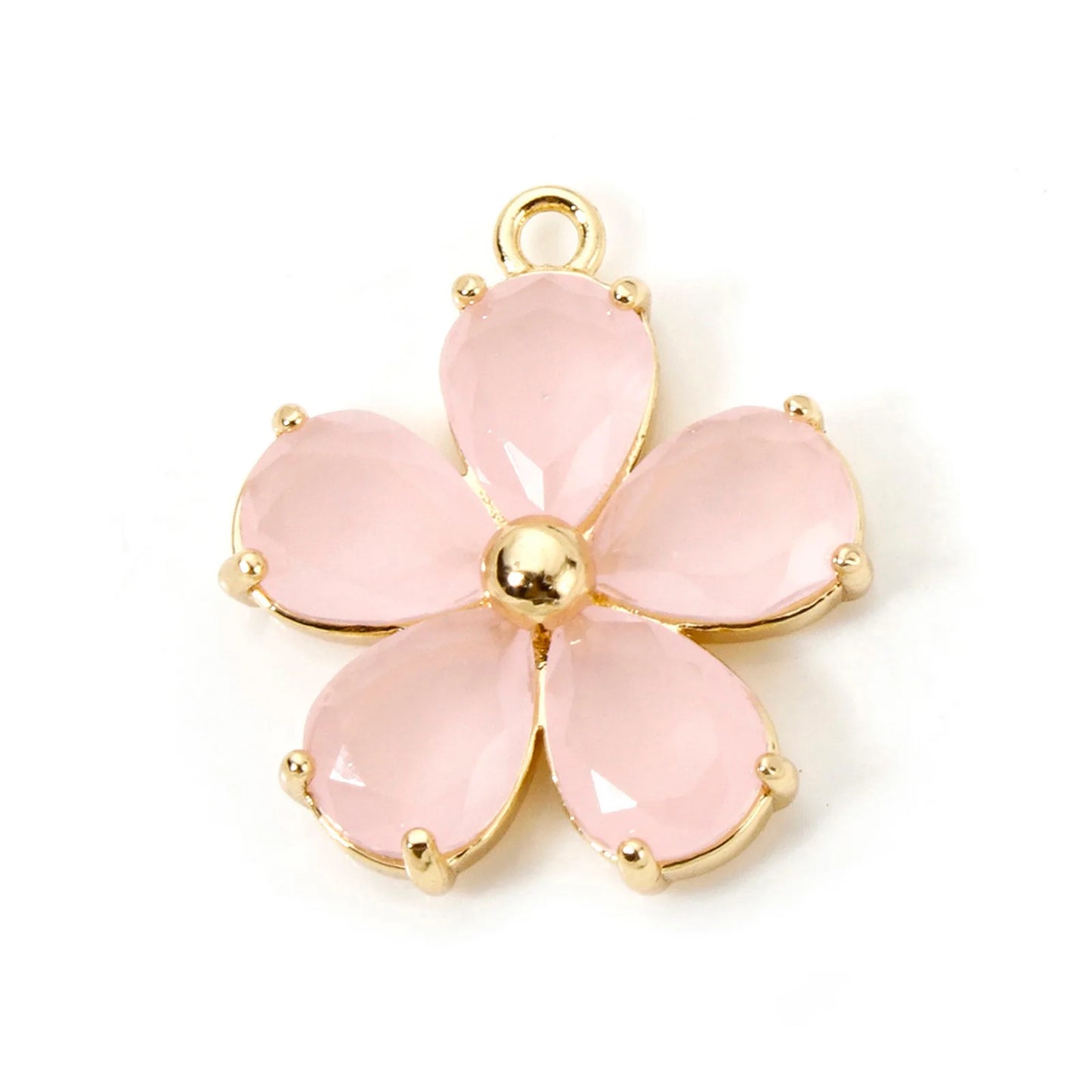 Glass Flower Charm 18K Gold Plated Brass Jewelry Making Supply