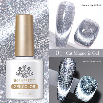 Betoverende Zilveren Maanlicht Kat Magnetische Gel Nagellak - Witte Licht Sprankelende Glitter, Semi- Permanente Nagellak (10ml)