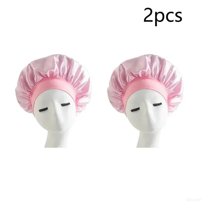 Bonnet Sleeping Cap Nightcap High Elastic Wide Brim Satin Night Hat Shower Silky Bonnet Hair Cover Wrap for Women Man Sleep Cap