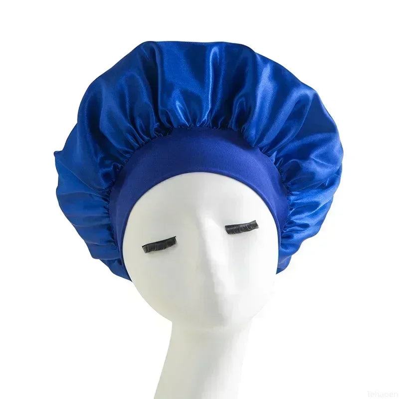 Bonnet Sleeping Cap Nightcap High Elastic Wide Brim Satin Night Hat Shower Silky Bonnet Hair Cover Wrap for Women Man Sleep Cap