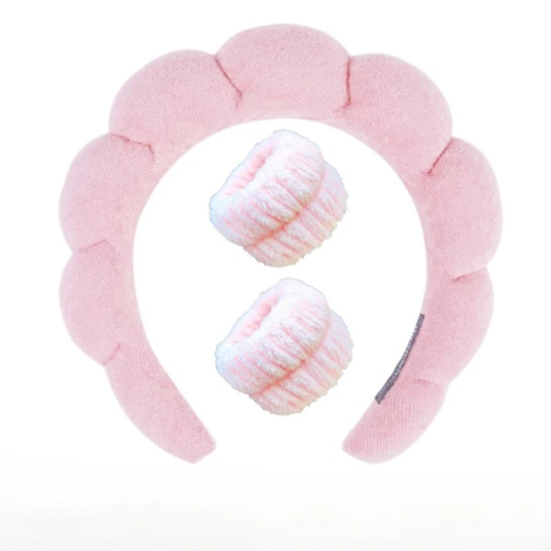 Pluche Spa Hoofdband & Polsband Set voor Moeiteloos Gezichtwassen - Perfect voor Huidverzorging, Makeup Verwijderen en Douchen - Ideaal voor Vrouwen en Meisjes