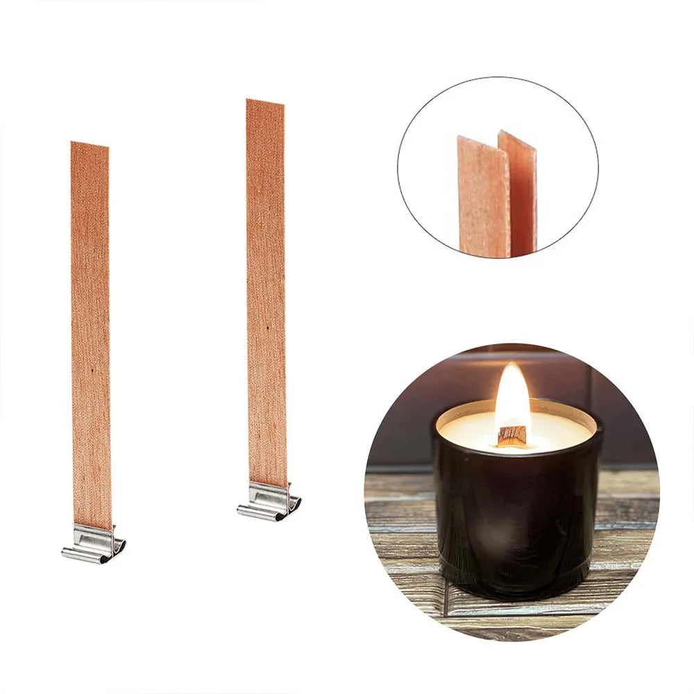 Wooden Candle Wicks with Metal Base Natural Wood Wick Cores for Soy Wax DIY Candle Making Supplies