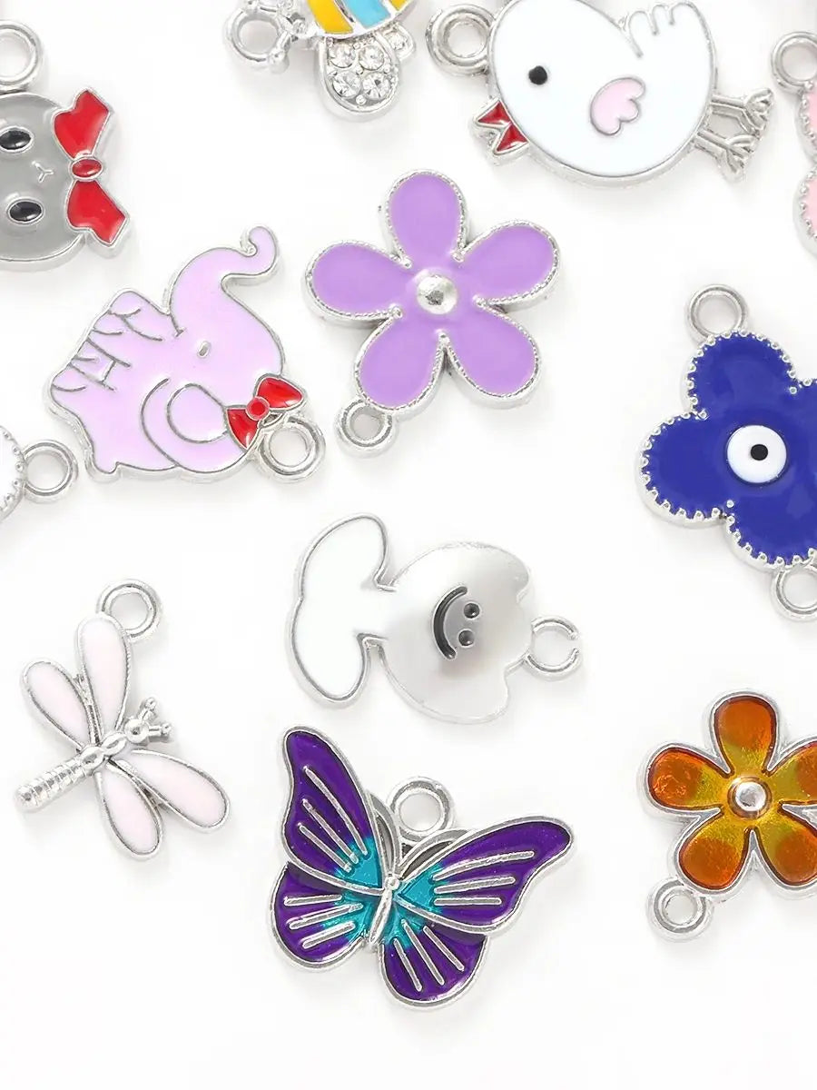 Mixed Enamel Charms Bulk Set Silver Plated Pendants DIY Bracelets Necklaces Jewelry Making Craft Supplies