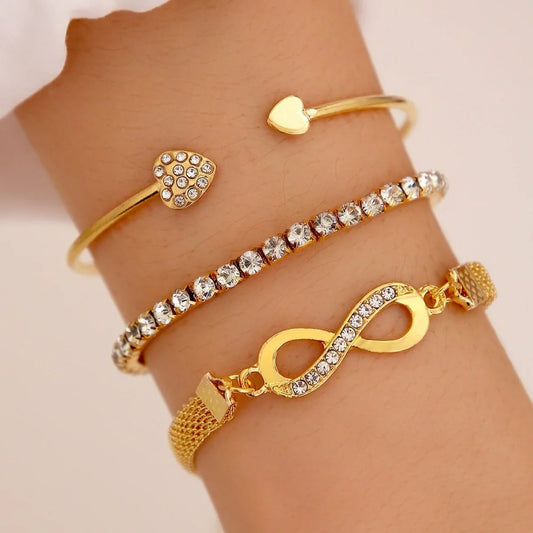 Set van 3 Liefde-Inspirerende Temperament Boorarmbanden - Creatief Vintage Eenvoudig Geluk 8 Ontwerp voor Vrouwen