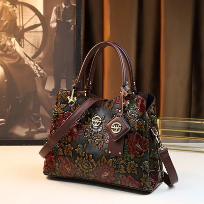Chic Vintage Bloemen Handtas - Elegante PU Leren Schoudertas & Mode Crossbody Tas voor Vrouwen