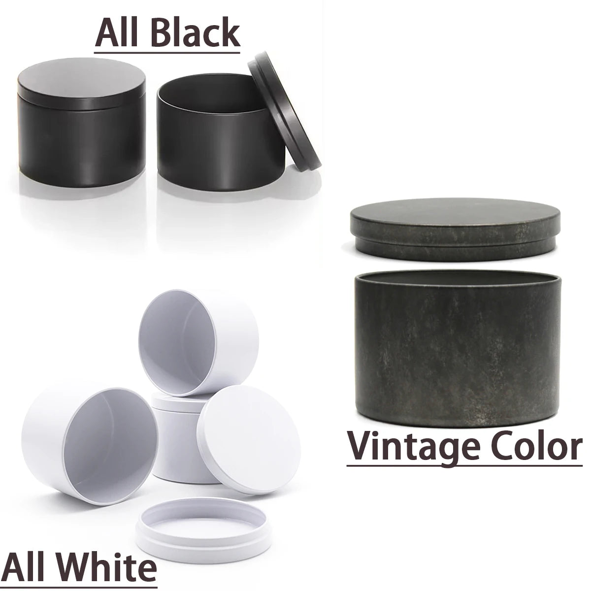 4oz Candle Tins with Wooden Lids | Empty Metal Candle Jars for Candle Making | Black White Green Purple Containers