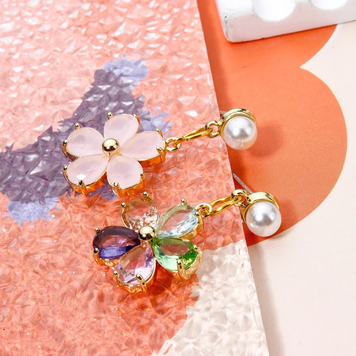 Glass Flower Charm 18K Gold Plated Brass Jewelry Making Supply