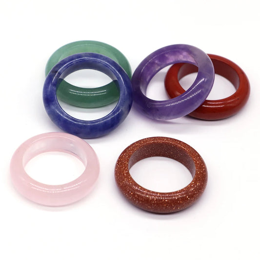 Natural Stone Ring Crystal Gem Band Amethyst Rose Quartz Aventurine Healing Jewelry Gift