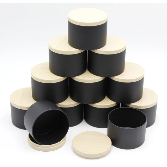 4oz Candle Jars with Wooden Lids | Empty Metal Candle Tins for Candle Making | Black & White Containers