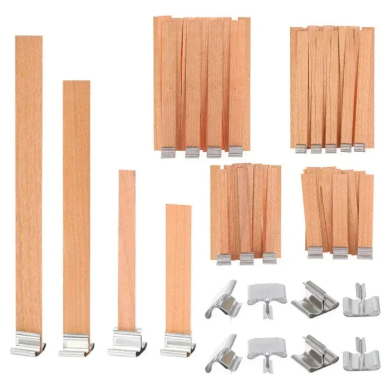 Wooden Candle Wicks with Metal Clips Natural Wood Wick Cores for DIY Soy Wax Candle Making
