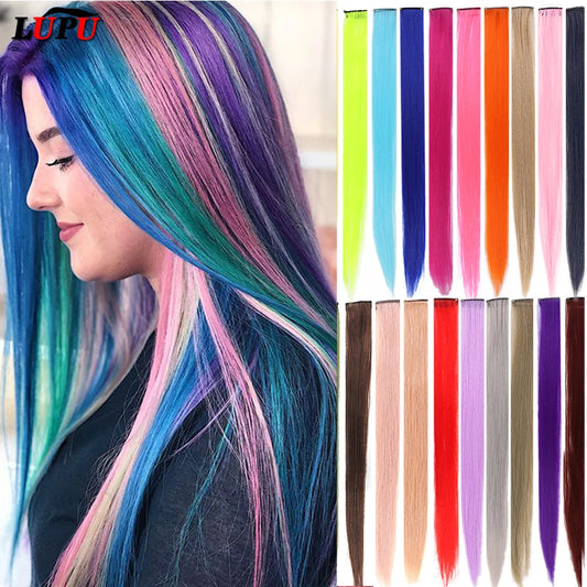 Levende 22 Inch Regenboog Synthetische Haar Extensions - Prachtige Lange Steile Haarstukken voor Vrouwen en Meisjes in Paars, Roze en Blauw!
