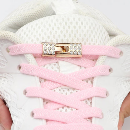 Geen-Knoop Elastische Sneakersluitingen met Diamantkruisvergrendelingen - Perfect voor Kinderen en Volwassenen, 8MM Breedte