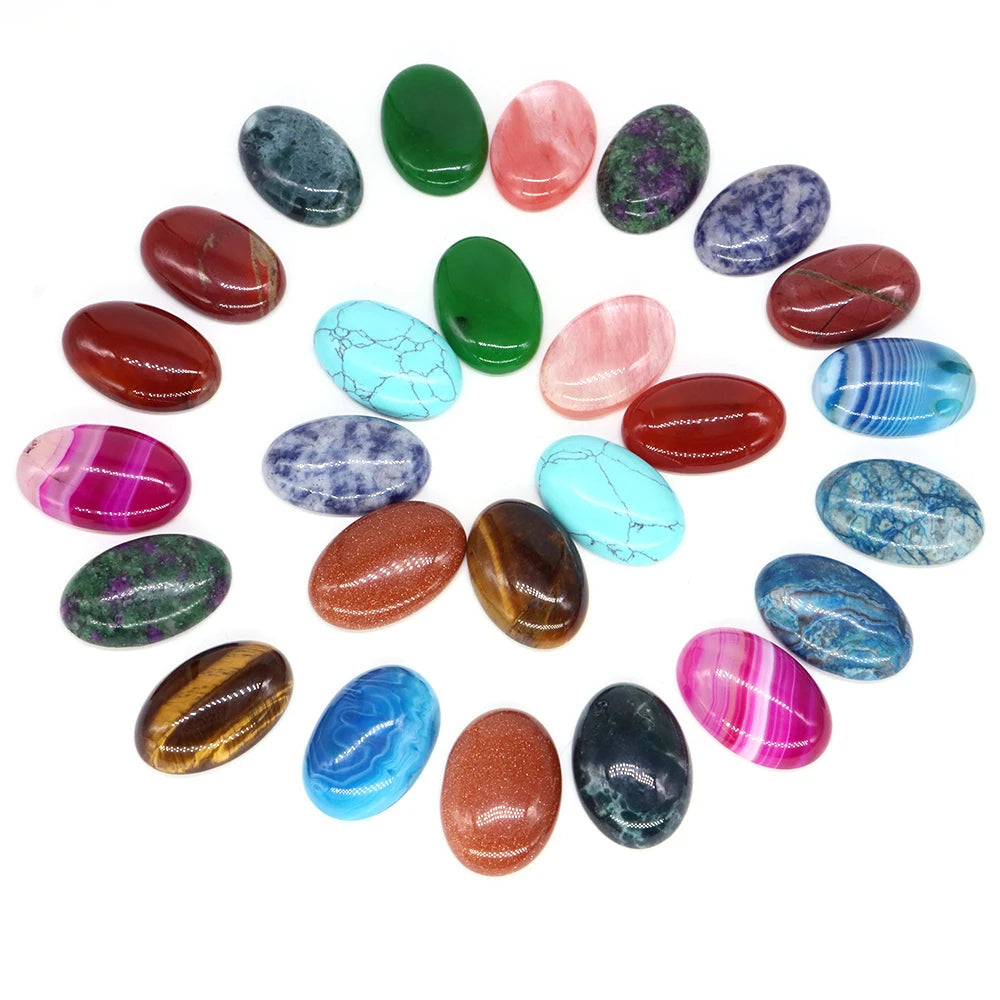 20pcs Natural Stone Oval Cabochons Flat Back Gemstones for Jewelry Making DIY Ring Pendant Earring Craft Supplies