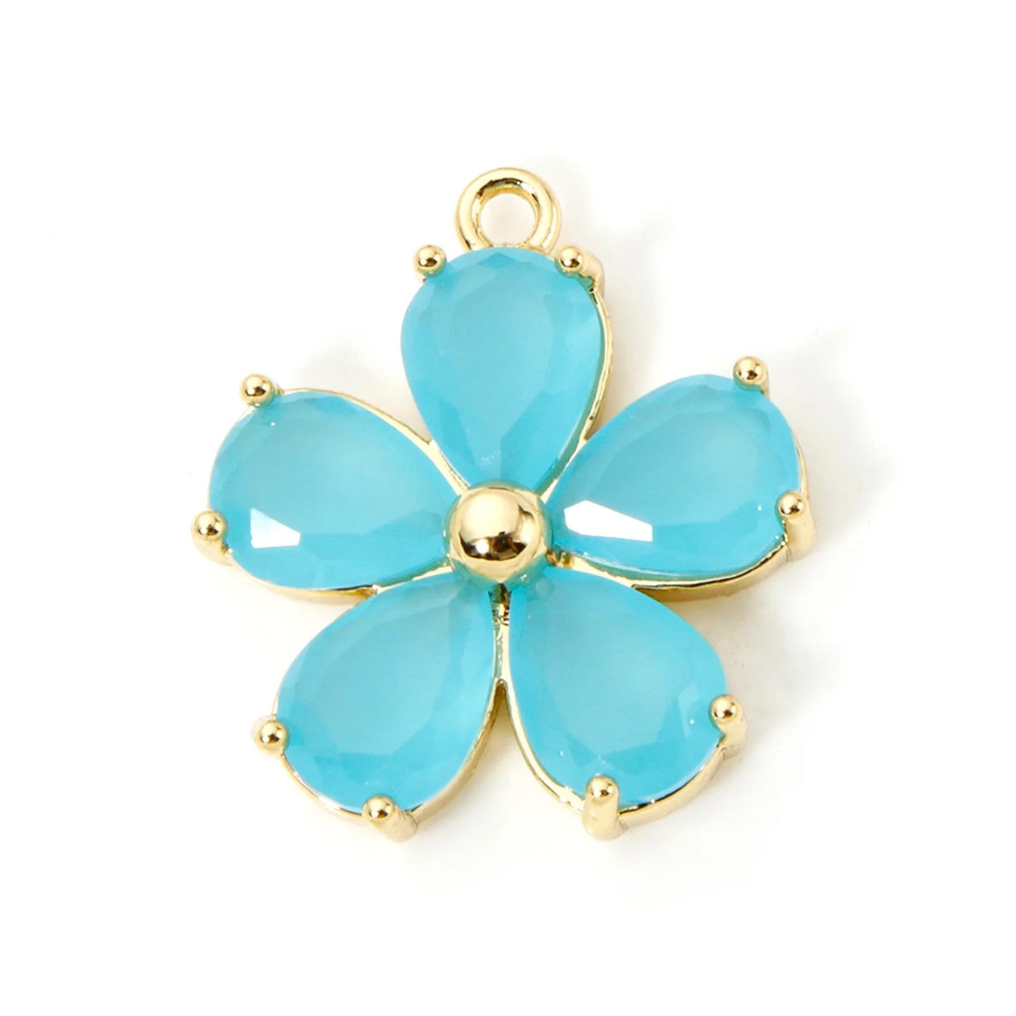 Glass Flower Charm 18K Gold Plated Brass Jewelry Making Supply
