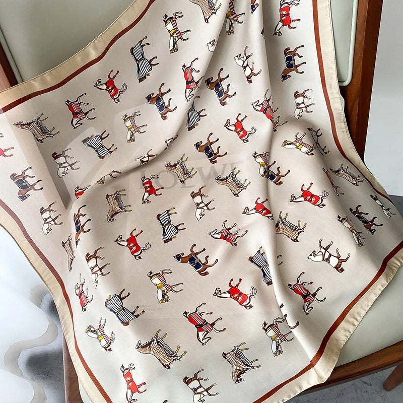 Chique 2023 Zijden Nek Sjaal met Elegante Paardenprint voor Vrouwen - Veelzijdige Vierkante Haarwraps, Foulards en Bandana Opties