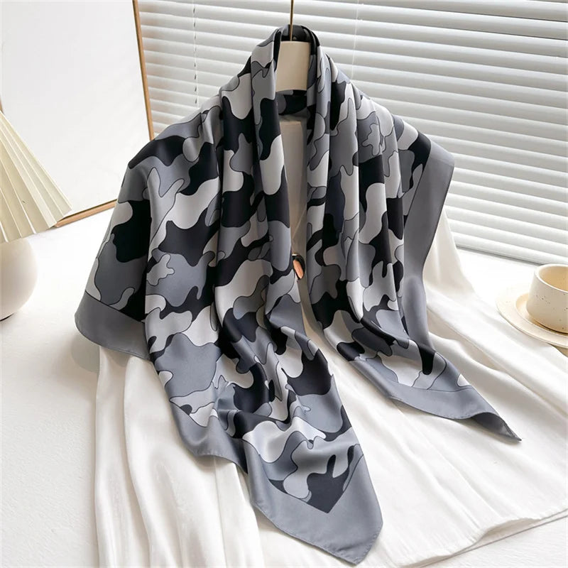 Elegante 90x90cm Twill Zijde-gevoel Vierkante Sjaal voor Dames - Luxe Haar Boomprint Hoofddoek, Sjaal en Nek Sjaal, Perfect voor Hijab of Bandana-stijl!