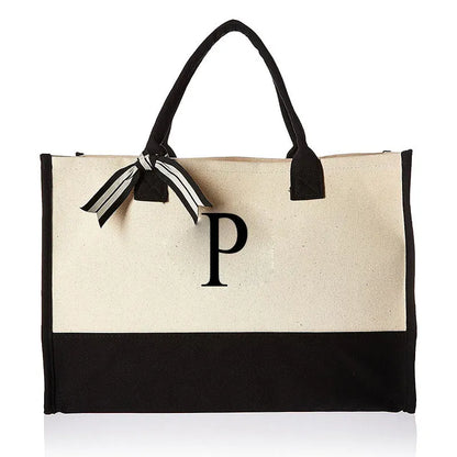 Chique Bloemen Letter Print Canvas Tote Tas - Stijlvol, Ruim & Veelzijdig voor Strand, Winkelen & Dagelijks Gebruik!