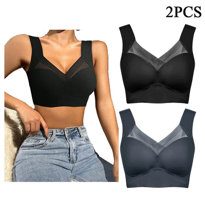 Chic & Comfortabel! 2-Pack Naadloze Beha's voor Vrouwen - Sexy Grote Maat Tops met Ondersteunende Pasvorm, Geen Draad, Ultiem Comfort