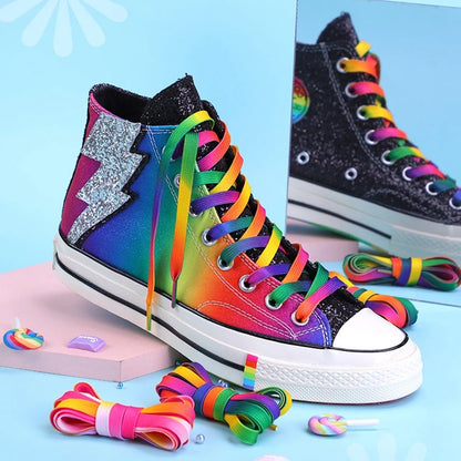 Levendige Regenboog Veters - Perfect voor Casual Canvas Schoenen, Unisex Kleurrijk Gradient Ontwerp, 1 Paar