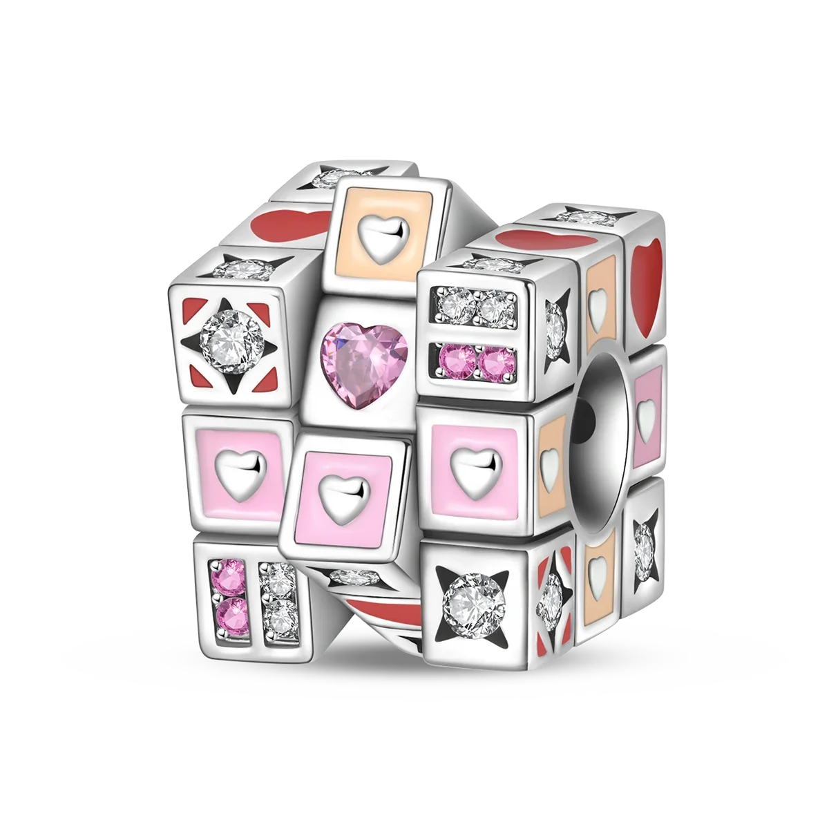 925 Sterling Silver Puzzle Charms Bead with Zircon Inlay DIY Bracelet Pendant Jewelry Making Supplies