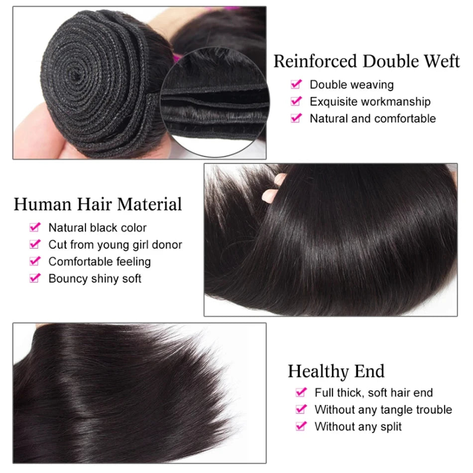 Luxueuze 12A Braziliaanse Remy Mensenhaar Weave Bundels - 8-32 Inch Rechte Lengte, Natuurlijke Kleur, 100% Premium Kwaliteit - Verkrijgbaar in 1, 3 of 4 Bundels